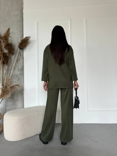 Жіночий прогулянковий костюм з теплого трикотажу кольору хакi 29706