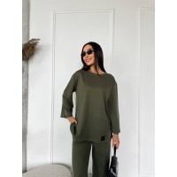 Жіночий прогулянковий костюм з теплого трикотажу кольору хакi 29706