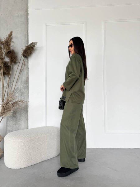 Жіночий прогулянковий костюм з теплого трикотажу кольору хакi 29706
