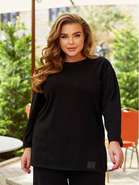 Жіночий прогулянковий костюм з теплого трикотажу чорного кольору 29708