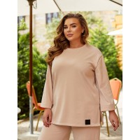 Женский прогулочный костюм из теплого трикотажа молочного цвета 29709