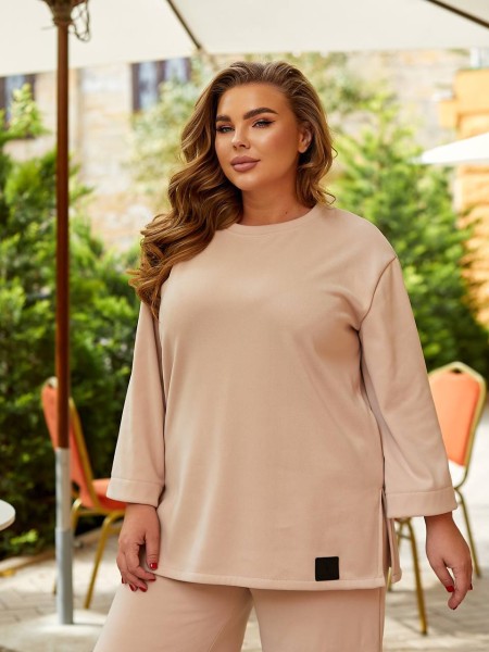 Жіночий прогулянковий костюм з теплого трикотажу молочного кольору 29709