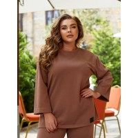 Женский прогулочный костюм из теплого трикотажа бежевого цвета 29710