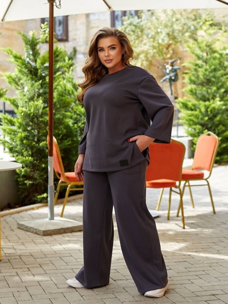 Жіночий прогулянковий костюм з теплого трикотажу сiрого кольору 29711
