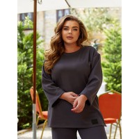 Женский прогулочный костюм из теплого трикотажа серого цвета 29711