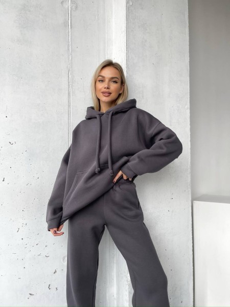 Женский спортивный костюм с капюшоном графитового цвета 29720