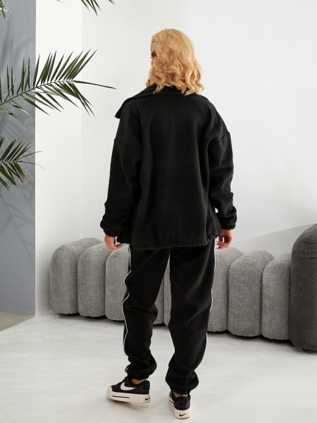 Женский спортивный костюм флисовый черного цвета 29732