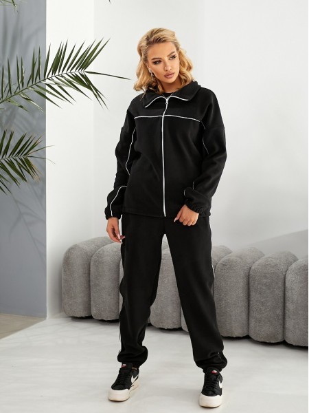 Женский спортивный костюм флисовый черного цвета 29732