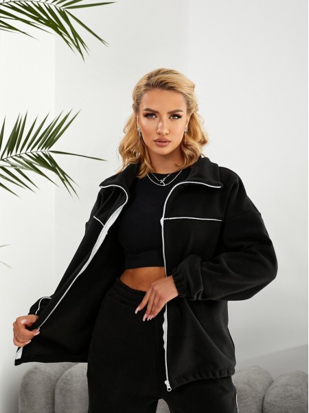 Женский спортивный костюм флисовый черного цвета 29732
