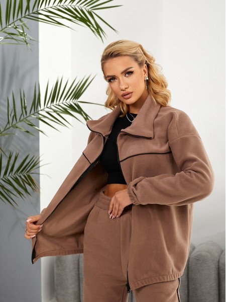 Женский спортивный костюм флисовый кофейного цвета 29734