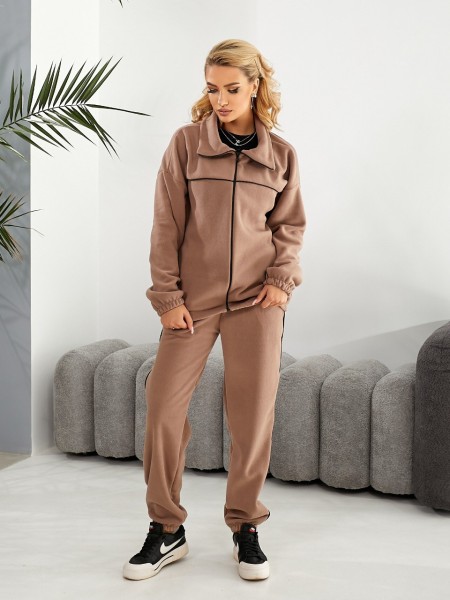 Женский спортивный костюм флисовый кофейного цвета 29734