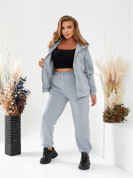 Базовый спортивный костюм для женщин серого цвета 29746