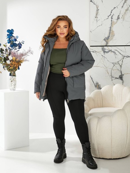 Жіноча зимова куртка з капюшоном сірого кольору 29753