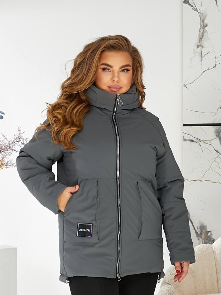Жіноча зимова куртка з капюшоном сірого кольору 29753