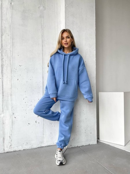 Женский спортивный костюм с капюшоном голубого цвета 29759