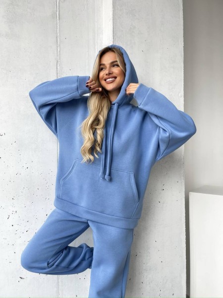 Женский спортивный костюм с капюшоном голубого цвета 29759
