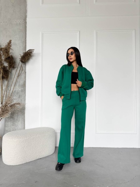 Женский теплый костюм на змейке зеленого цвета 29774