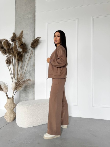 Женский теплый костюм на змейке кофейного цвета 29776