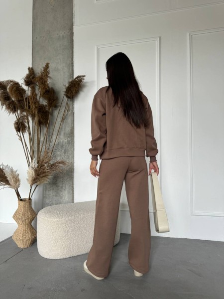 Женский теплый костюм на змейке кофейного цвета 29776