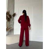 Жіночий теплий костюм на змійці бордового кольору 29777