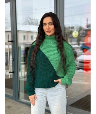 Жіночий светр із горловиною зеленого кольору 30291