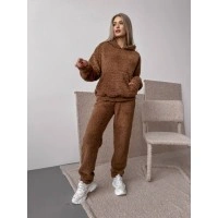 Женский теплый костюм с меха Тедди коричневого цвета 30298