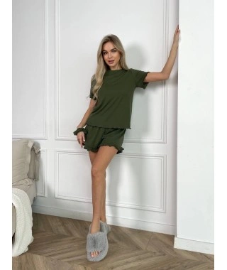 Домашній костюм жіночий кольору хакi 30738