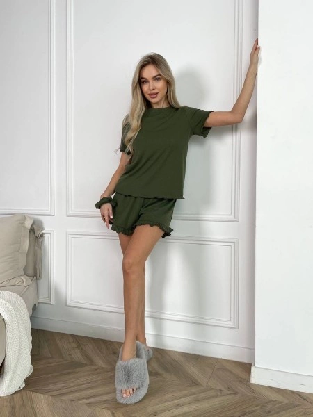 Женский домашний костюм цвета хаки 30738