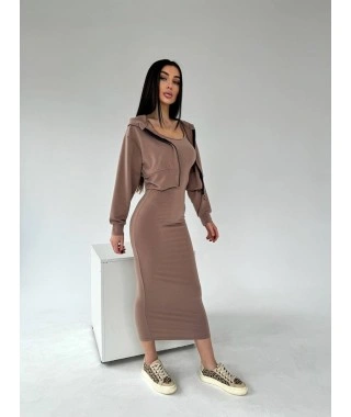 Женский комплект кофта+платье кофейного цвета  30896