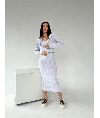 Женский комплект кофта+платье серого цвета  30897