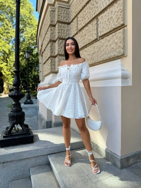 Муслиновое платье мини в бежеву цветок молочного цвета 31695