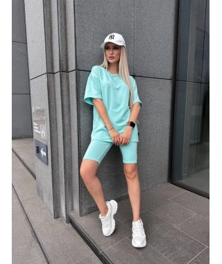 Женский спортивный комплект футболка+велосипедки мятного цвета 32287
