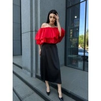 Воздушный женский топ с воланами красного цвета 32504