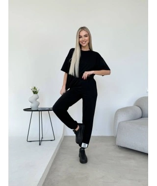 Женский костюм штаны + широка футболка черного цвета 32852