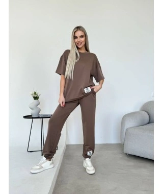 Женский костюм штаны + широка футболка коричневого цвета 32854