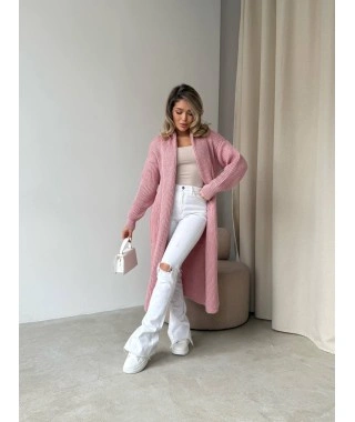 Женский длинный кардиган розового цвета 32878