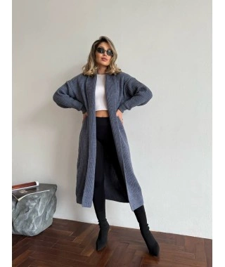Женский длинный кардиган графитового цвета 32881