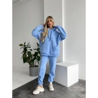 Теплый женский костюм с капюшоном голубого цвета 29406