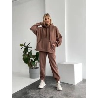 Теплый женский костюм с капюшоном коричневого цвета 29407